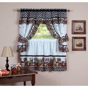 Mason-Jars Window Kitchen Curtains 5-Piece Printed Cottage Set - 57" (W) x 36"
